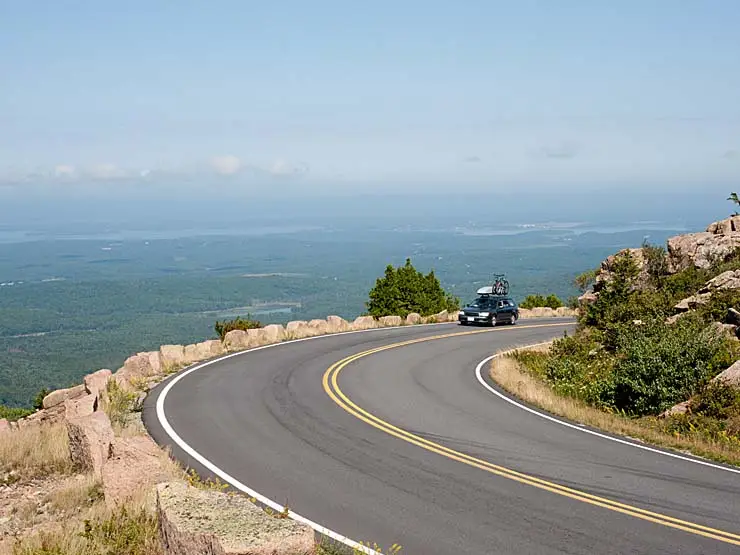 Cadillac Mountain Paved Summit Road Looking at Ocean
