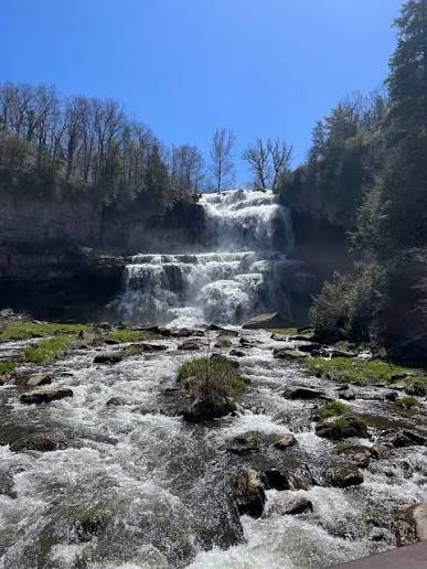 Waterfalls cascading through a limestone gorge in Central NY